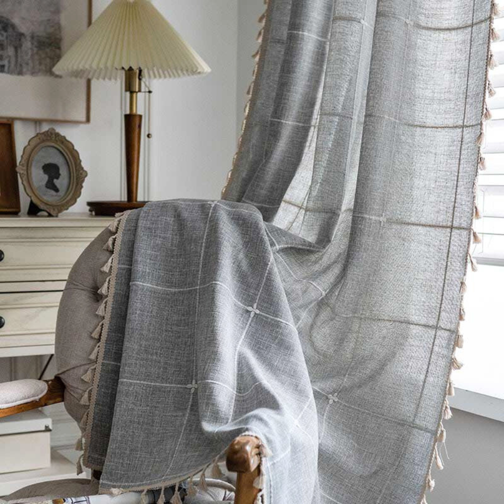 Drapes Boho Plaid Semi-Blackout Cotton Blend