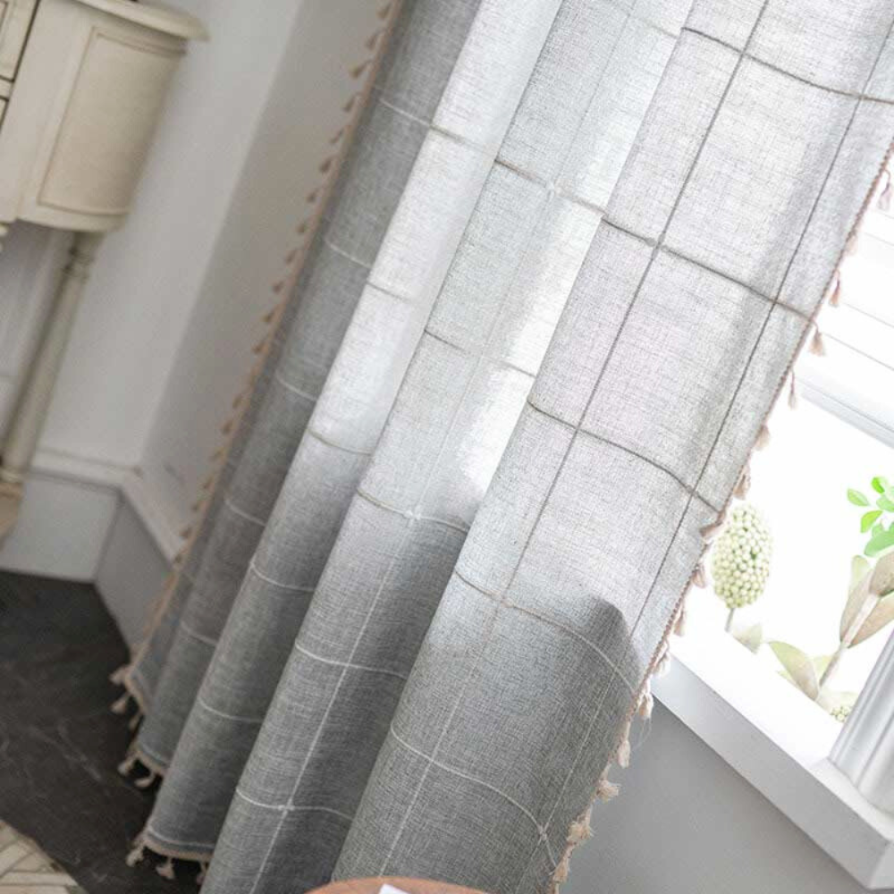 Drapes Boho Plaid Semi-Blackout Cotton Blend