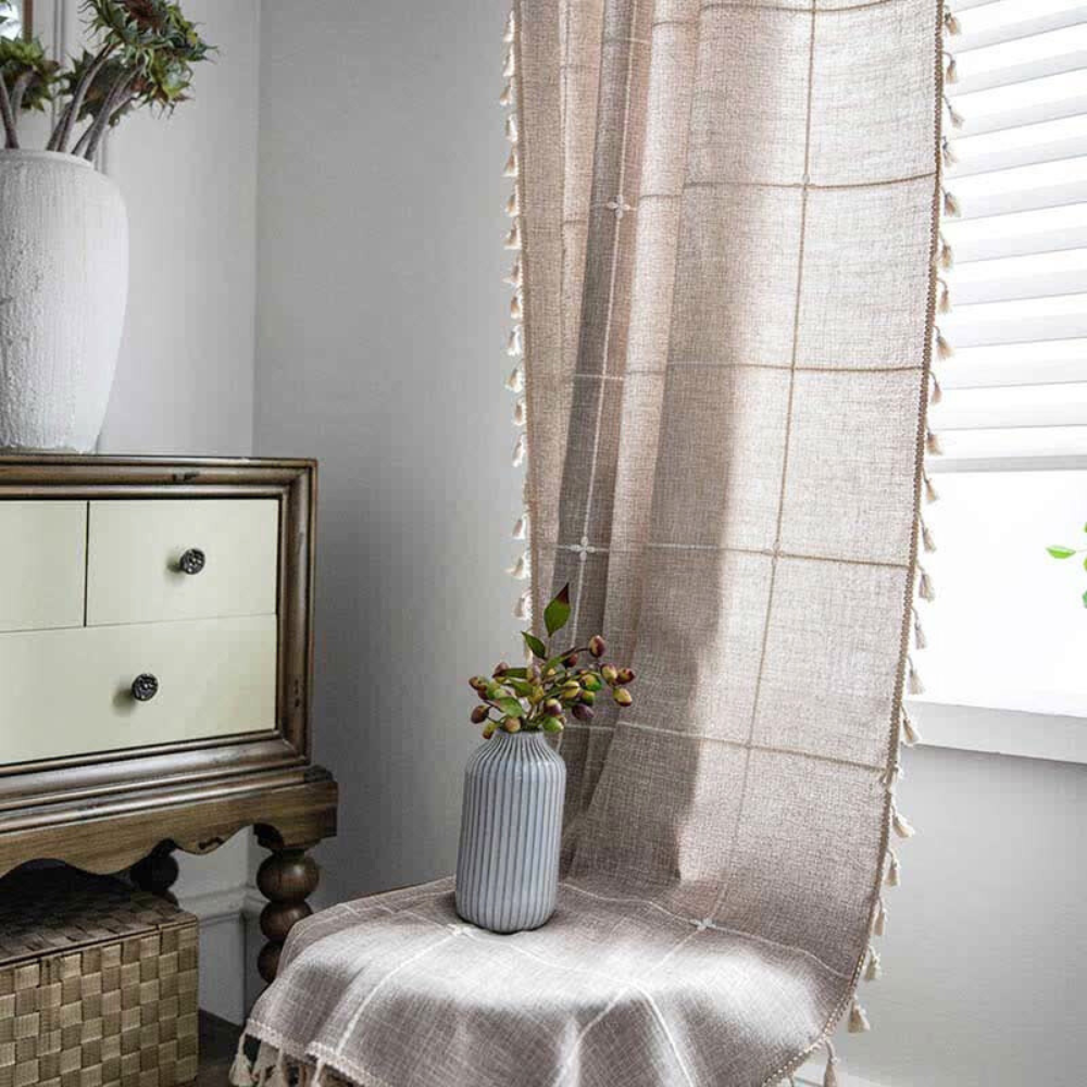 Drapes Boho Plaid Semi-Blackout Cotton Blend