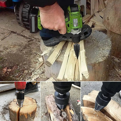 Drill-Powered Log Splitter Bit High-Carbon Steel With Four Adapters