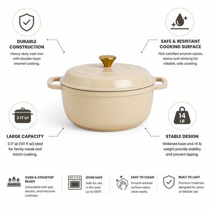 Dutch Oven Enamel-Coated Cast Iron 3.17 Quart