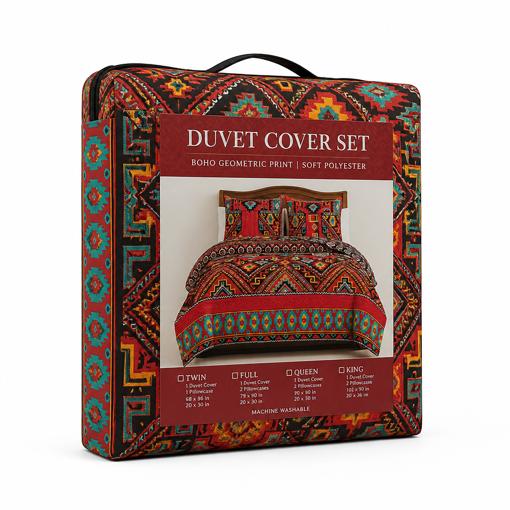 Duvet Cover Set Boho Geometric Print Soft Polyester