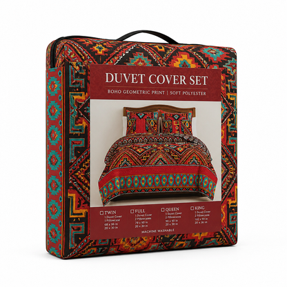 Duvet Cover Set Boho Geometric Print Soft Polyester