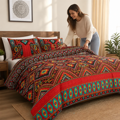 Duvet Cover Set Boho Geometric Print Soft Polyester