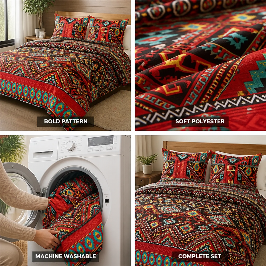 Duvet Cover Set Boho Geometric Print Soft Polyester