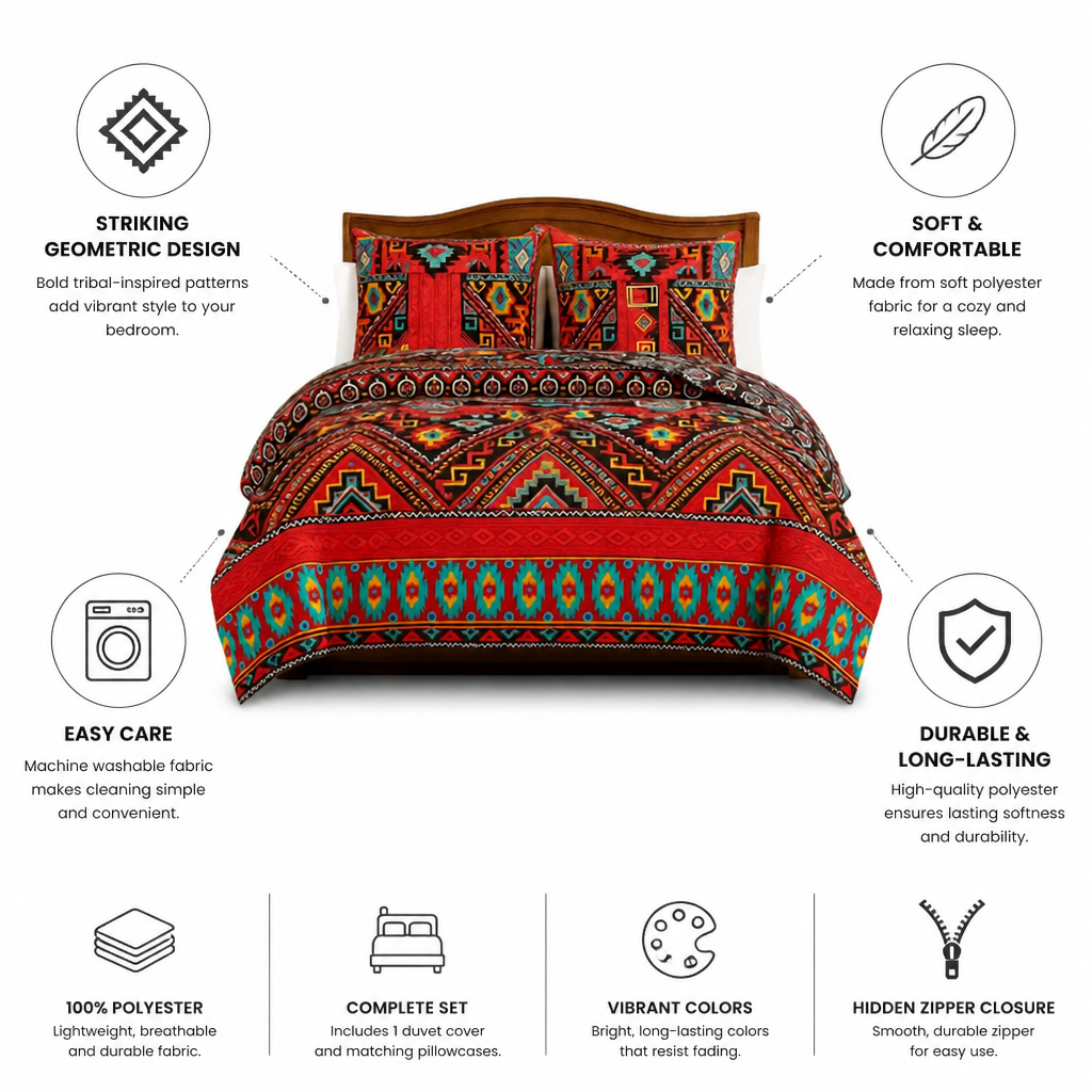 Duvet Cover Set Boho Geometric Print Soft Polyester