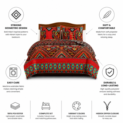 Duvet Cover Set Boho Geometric Print Soft Polyester