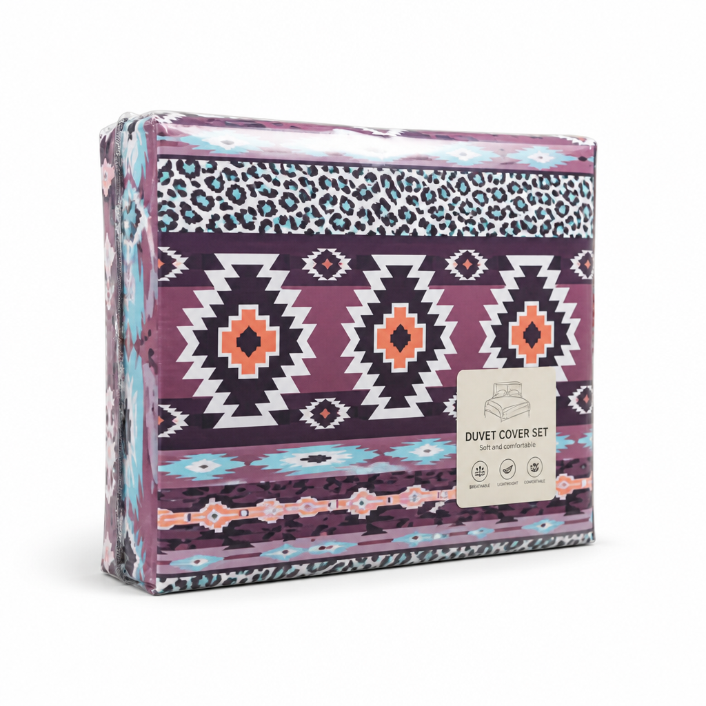 Duvet Cover Set Boho Geometric Print Soft Polyester