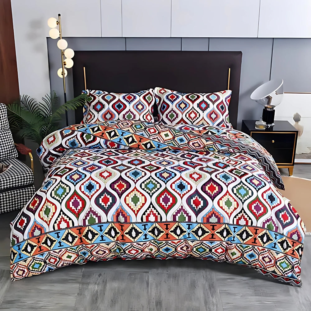 Duvet Cover Set Boho Tribal Print Cotton-Microfiber Machine Washable