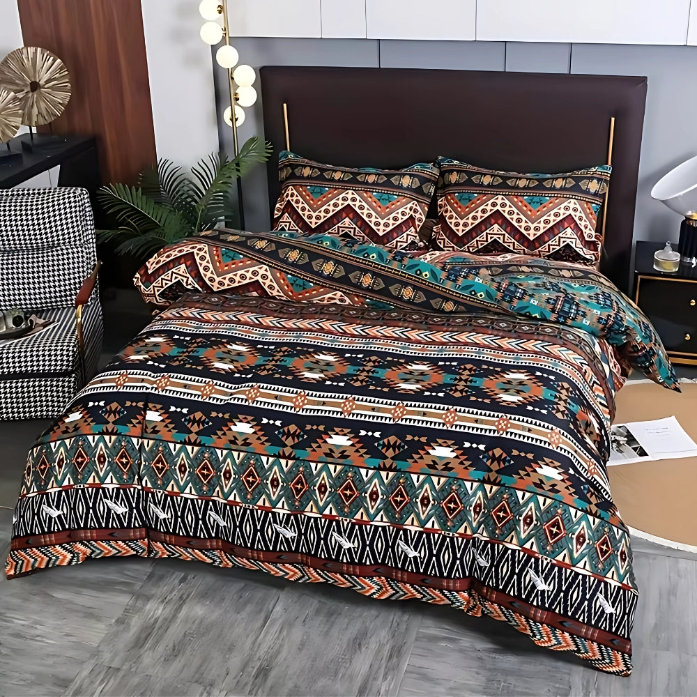 Duvet Cover Set Boho Tribal Print Cotton-Microfiber Machine Washable
