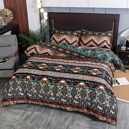 Duvet Cover Set Boho Tribal Print Cotton-Microfiber Machine Washable