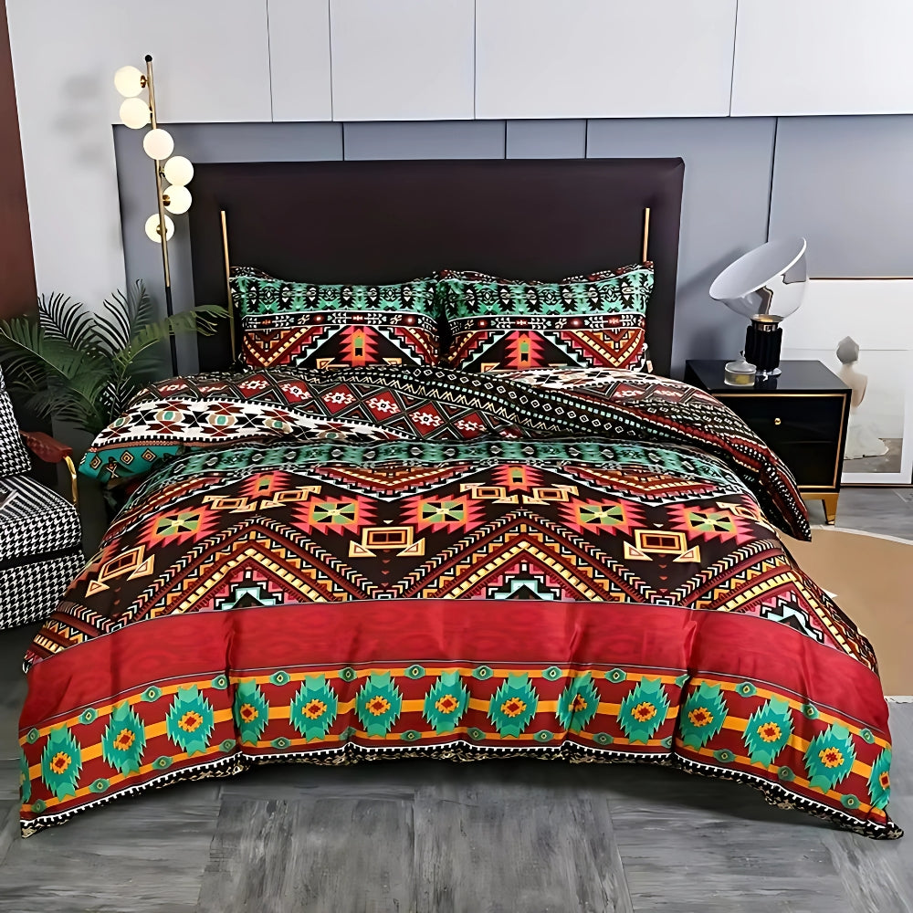 Duvet Cover Set Boho Tribal Print Cotton-Microfiber Machine Washable