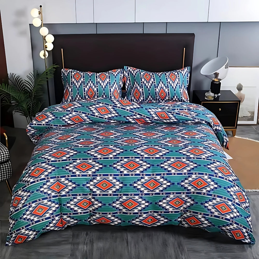 Duvet Cover Set Boho Tribal Print Cotton-Microfiber Machine Washable