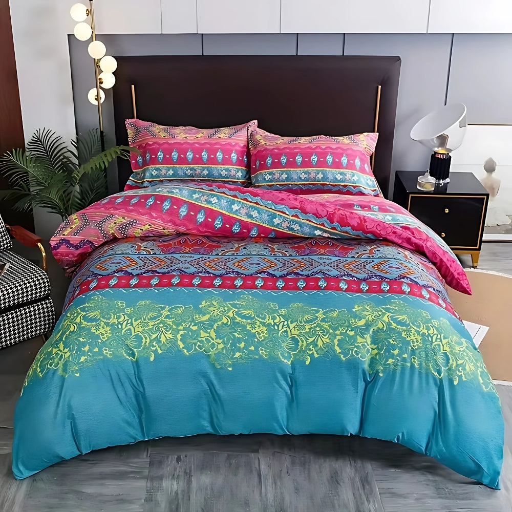 Duvet Cover Set Boho Tribal Print Cotton-Microfiber Machine Washable