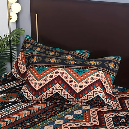 Duvet Cover Set Boho Tribal Print Cotton-Microfiber Machine Washable
