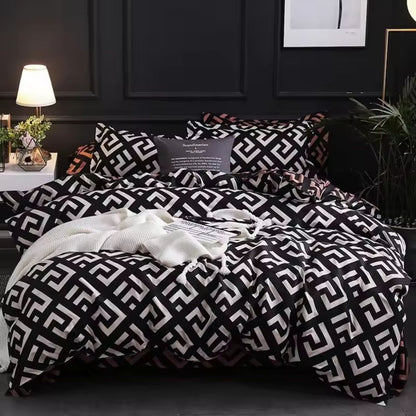 Duvet Cover Set Breathable Microfiber Geometric 3-Piece