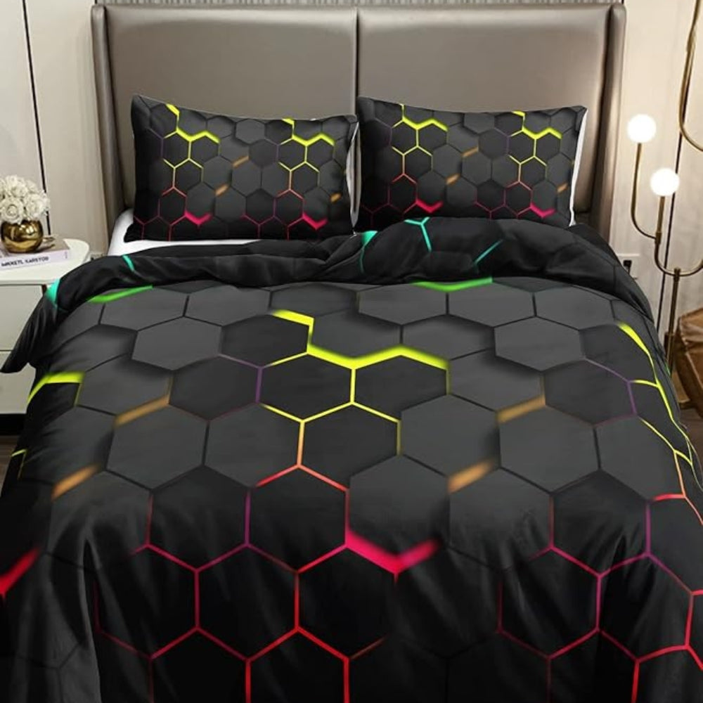Duvet Cover Set Geometric Hexagon Polyester Machine Washable