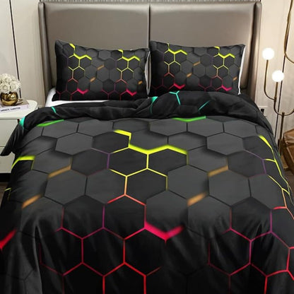 Duvet Cover Set Geometric Hexagon Polyester Machine Washable