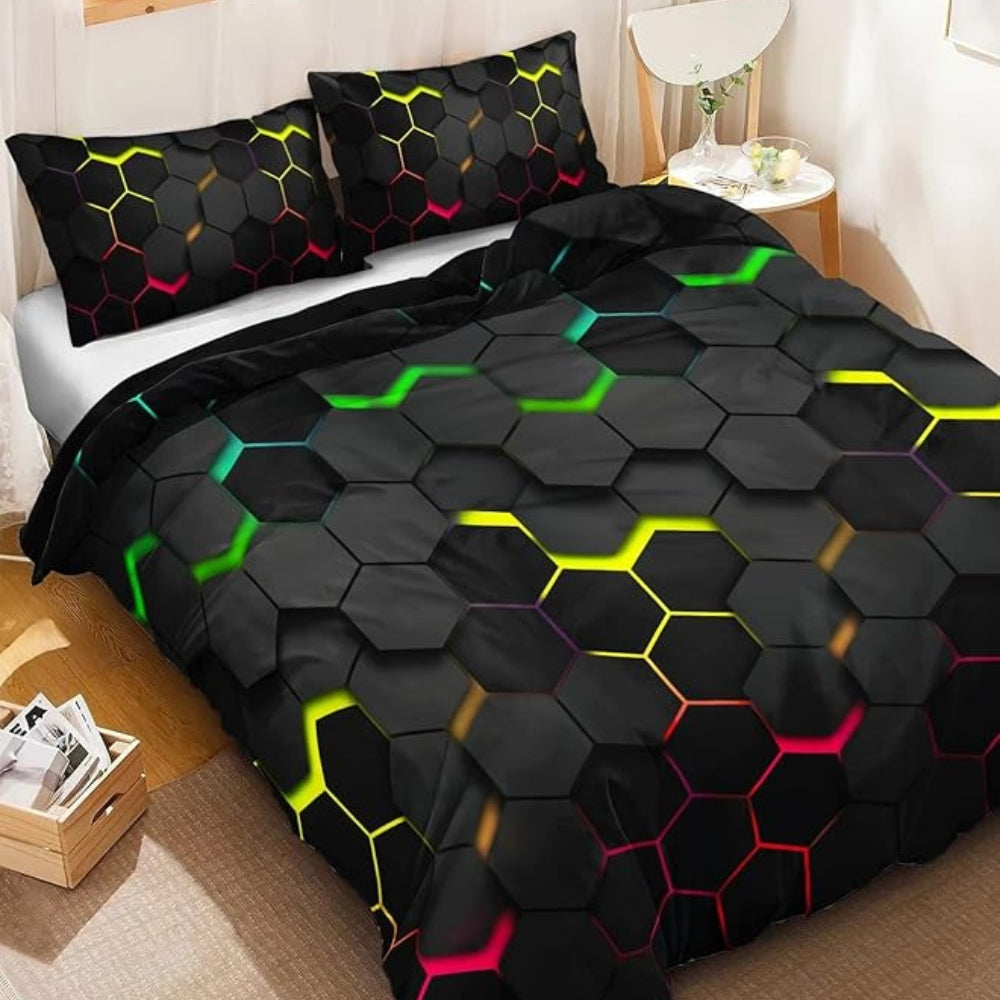 Duvet Cover Set Geometric Hexagon Polyester Machine Washable