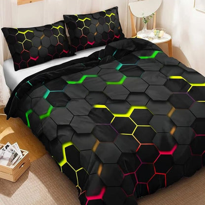 Duvet Cover Set Geometric Hexagon Polyester Machine Washable