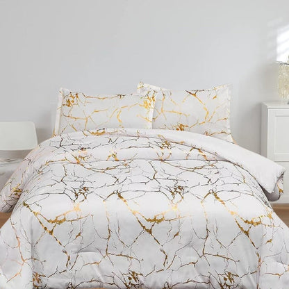 Duvet Cover Set Marble Pattern Microfiber Cotton Blend