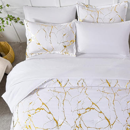 Duvet Cover Set Marble Pattern Microfiber Cotton Blend