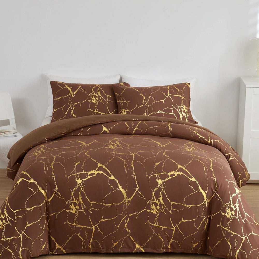 Duvet Cover Set Marble Pattern Microfiber Cotton Blend