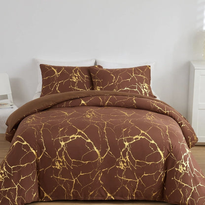 Duvet Cover Set Marble Pattern Microfiber Cotton Blend