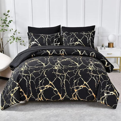 Duvet Cover Set Marble Pattern Microfiber Cotton Blend