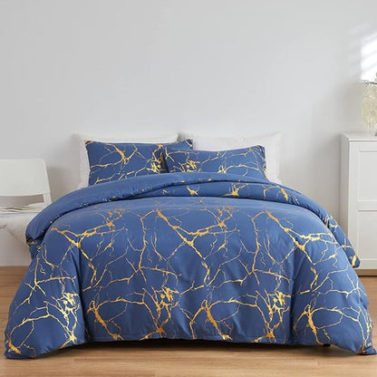 Duvet Cover Set Marble Pattern Microfiber Cotton Blend