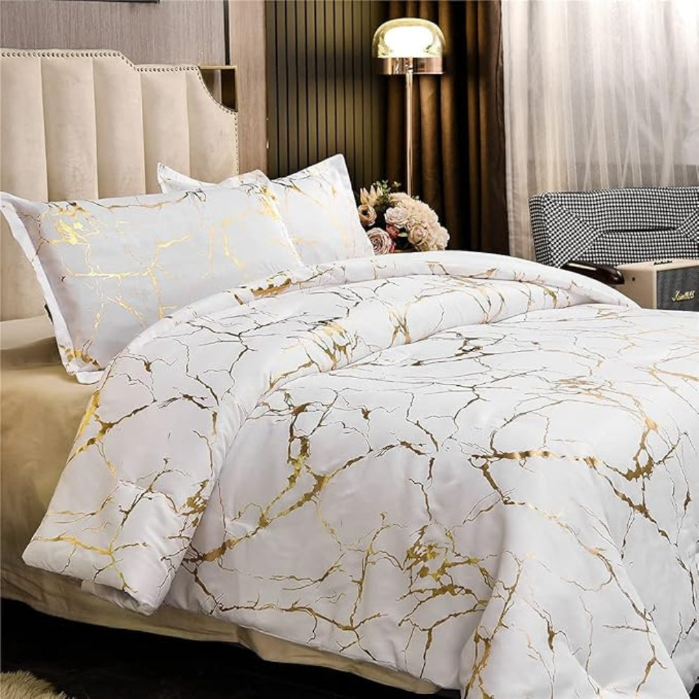 Duvet Cover Set Marble Pattern Microfiber Cotton Blend