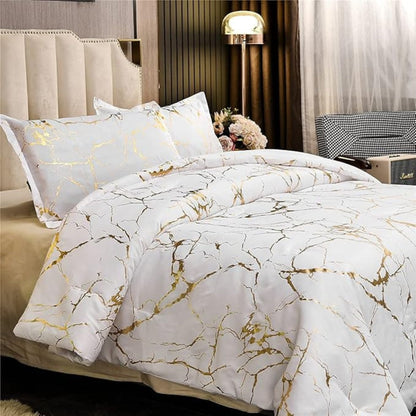 Duvet Cover Set Marble Pattern Microfiber Cotton Blend