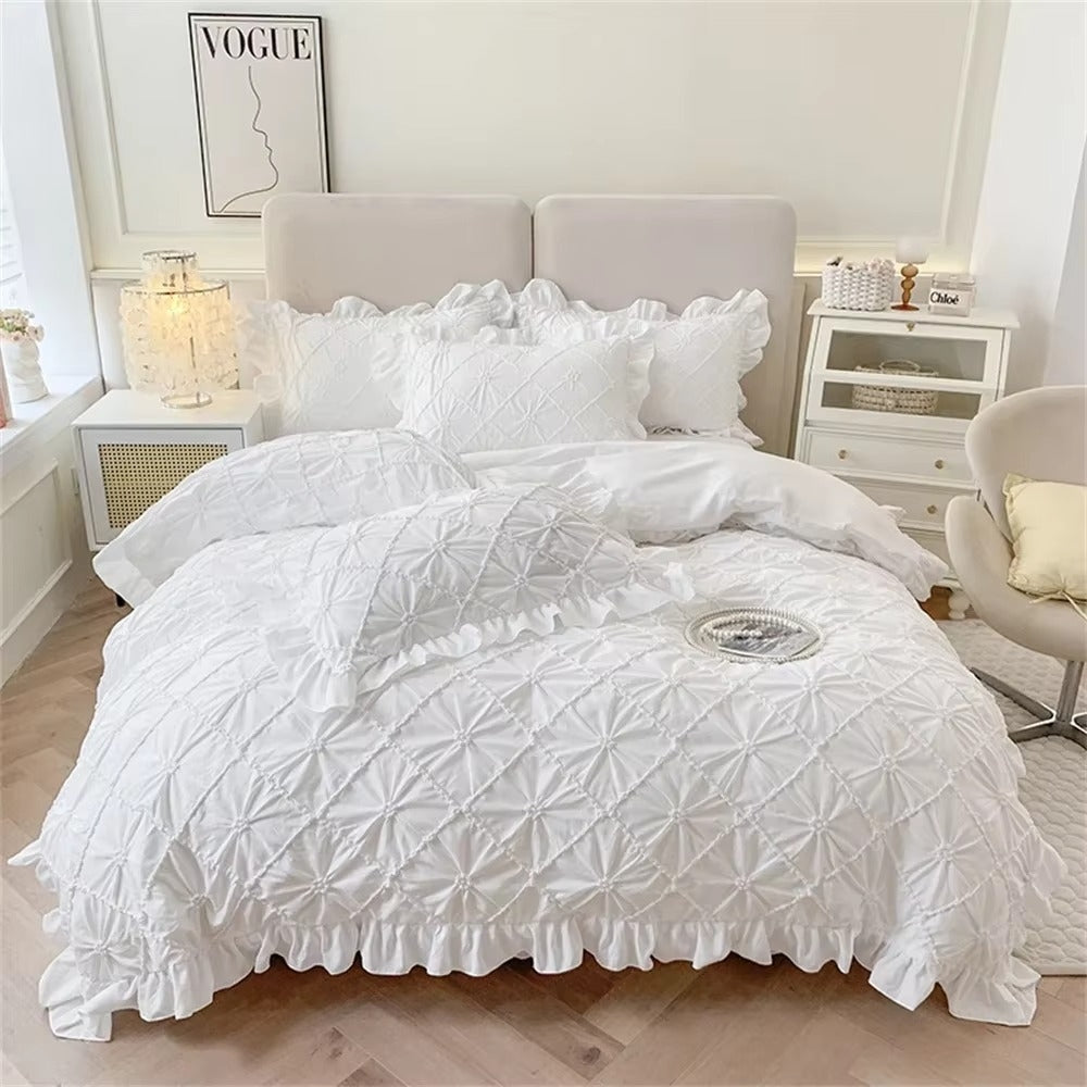 Duvet Cover Set Pinch Pleat Ruffle Cotton Blend