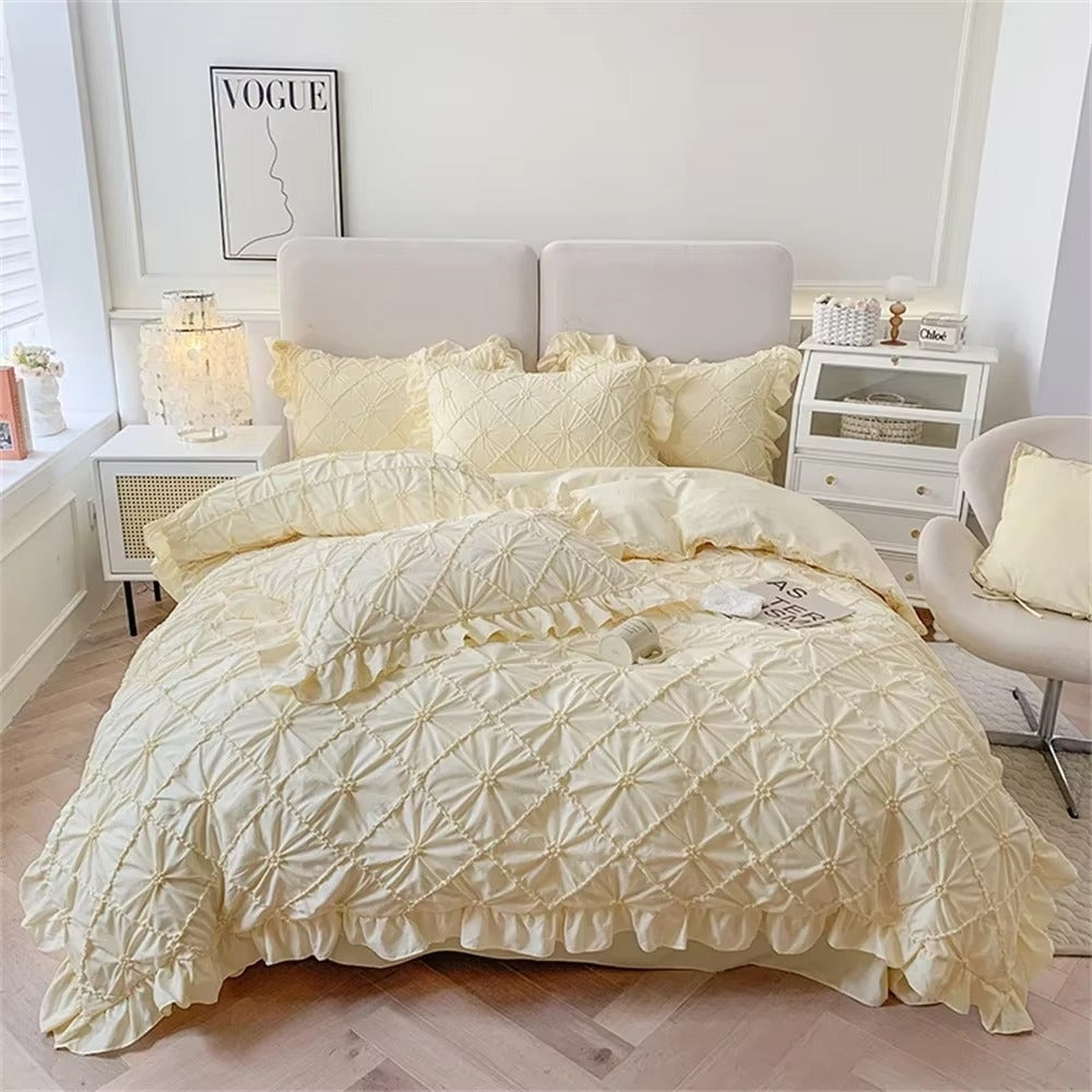 Duvet Cover Set Pinch Pleat Ruffle Cotton Blend