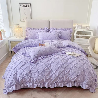 Duvet Cover Set Pinch Pleat Ruffle Cotton Blend