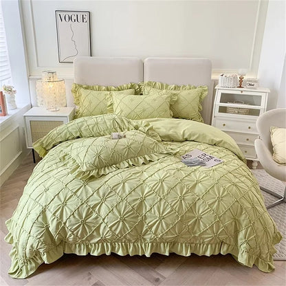 Duvet Cover Set Pinch Pleat Ruffle Cotton Blend