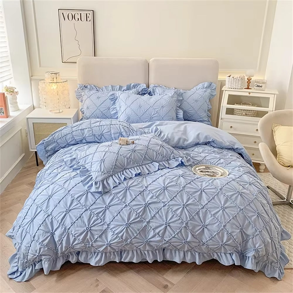 Duvet Cover Set Pinch Pleat Ruffle Cotton Blend