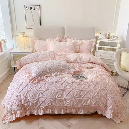Duvet Cover Set Pinch Pleat Ruffle Cotton Blend