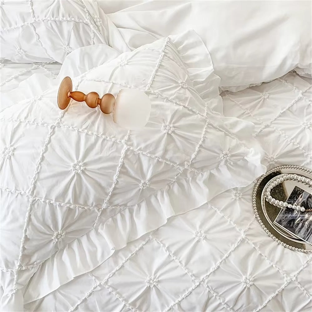 Duvet Cover Set Pinch Pleat Ruffle Cotton Blend