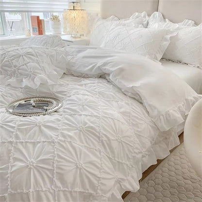 Duvet Cover Set Pinch Pleat Ruffle Cotton Blend