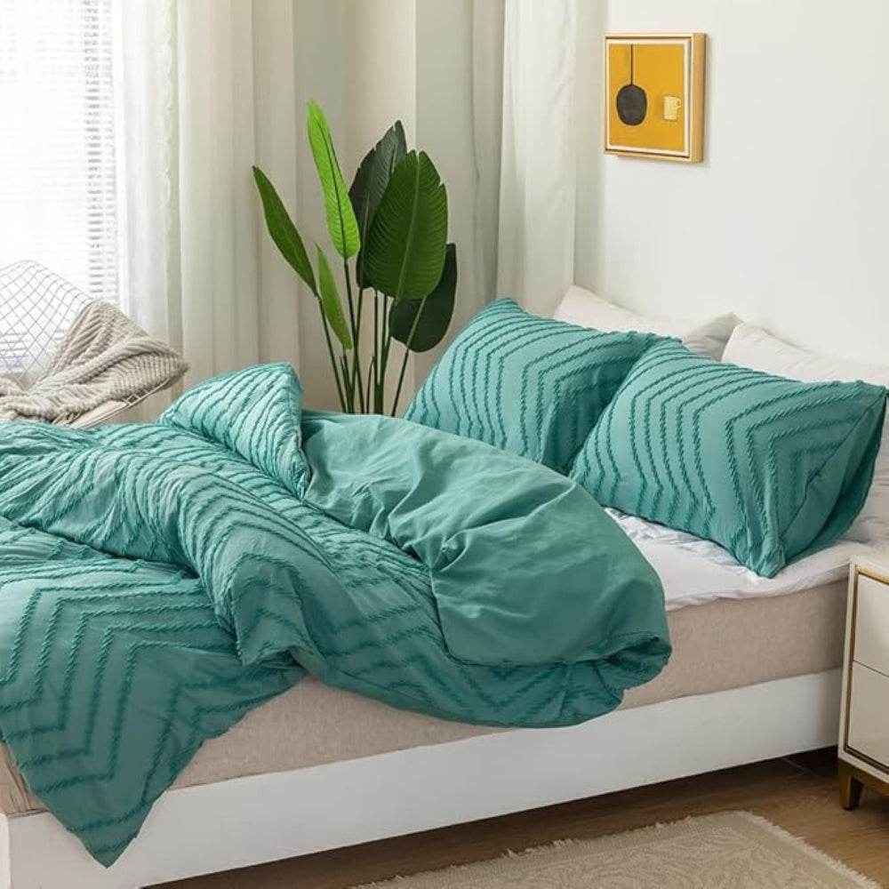 Duvet Cover Set Plush Chevron Microfiber Machine Washable