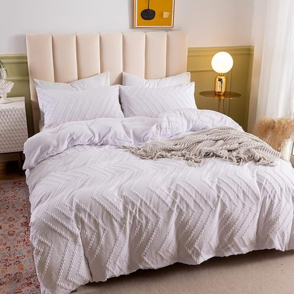 Duvet Cover Set Plush Chevron Microfiber Machine Washable