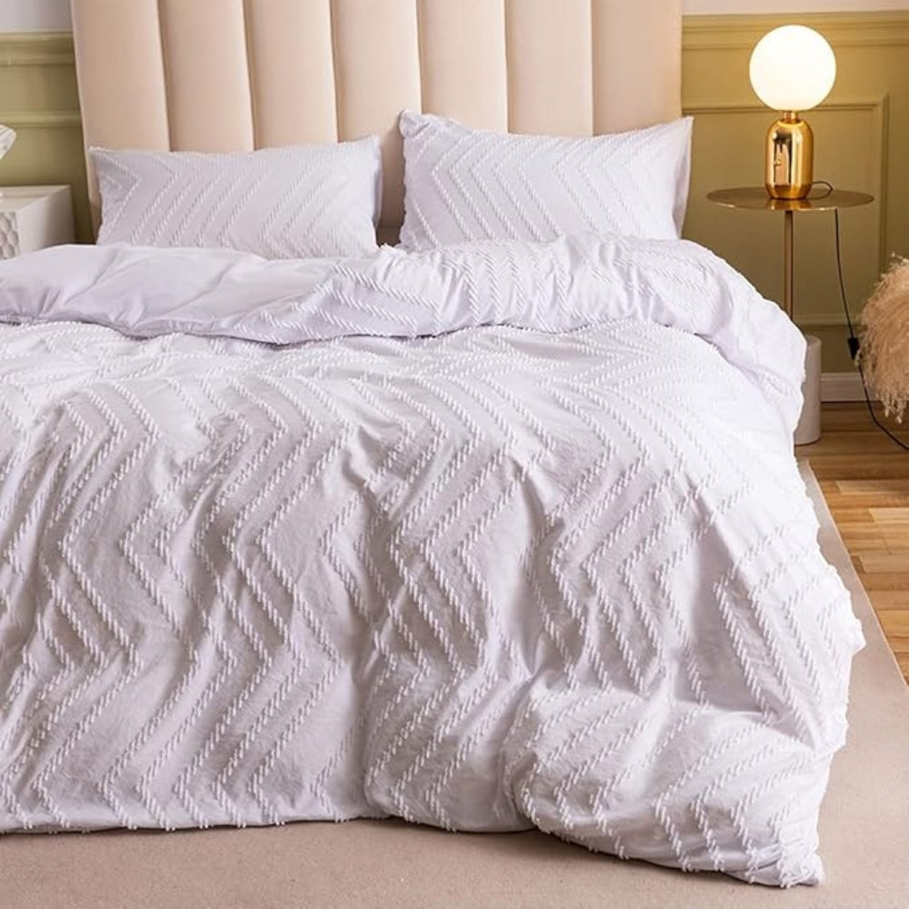 Duvet Cover Set Plush Chevron Microfiber Machine Washable