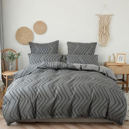 Duvet Cover Set Plush Chevron Microfiber Machine Washable