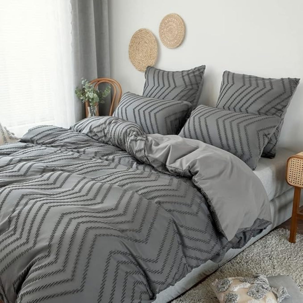 Duvet Cover Set Plush Chevron Microfiber Machine Washable