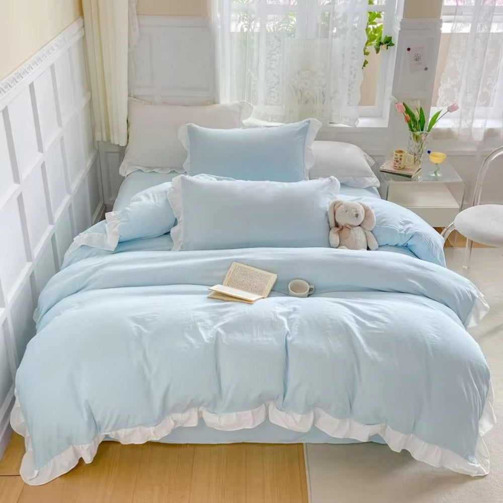 Duvet Cover Set Princess Ruffle Soft Washed Cotton