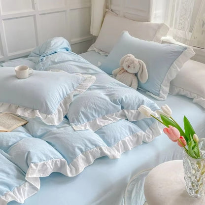 Duvet Cover Set Princess Ruffle Soft Washed Cotton