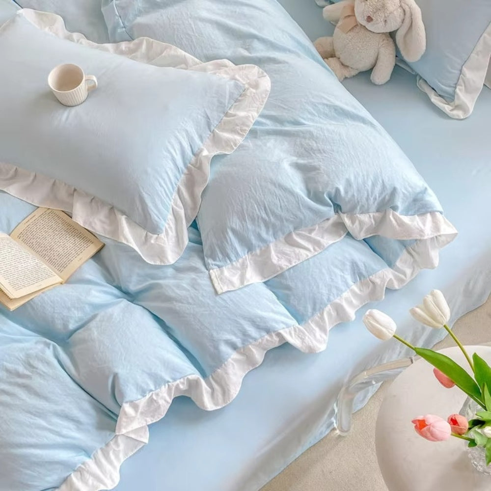 Duvet Cover Set Princess Ruffle Soft Washed Cotton