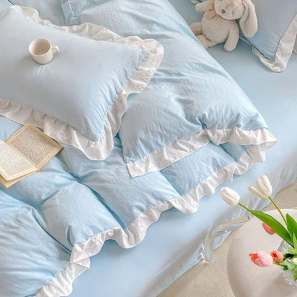 Duvet Cover Set Princess Ruffle Soft Washed Cotton