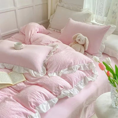 Duvet Cover Set Princess Ruffle Soft Washed Cotton